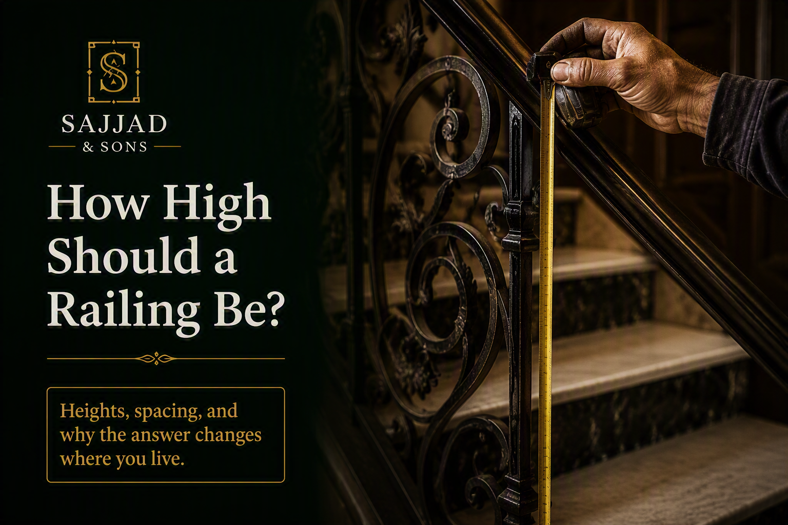 Measuring the height of a hand-forged wrought iron stair railing
